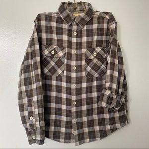 Brown plaid boys button down size 6-7